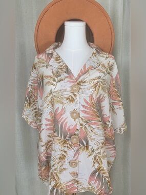Starlow Tropical Leaf Button-Up Blouse | Rolled Sleeve Resort | Boho L1-36